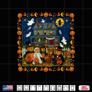 Design Cute Funny Mummy Ghosts Trick or Treat Bears Haunted House Shirt