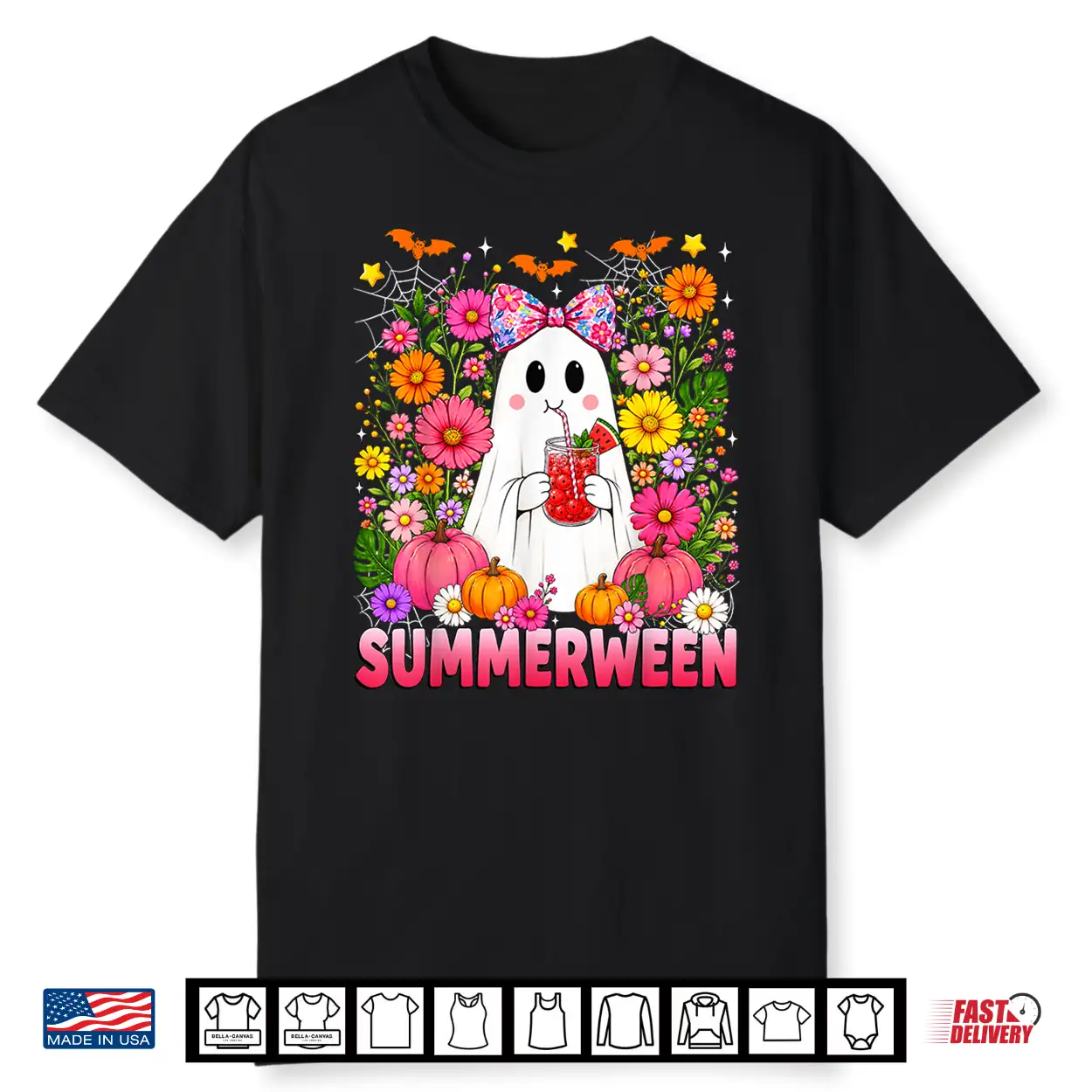 Funny Summerween Ghost Coquette Halloween Summer Floral Kids Shirt Funny Summerween Ghost Coquette Halloween Summer Floral Kids Shirt
