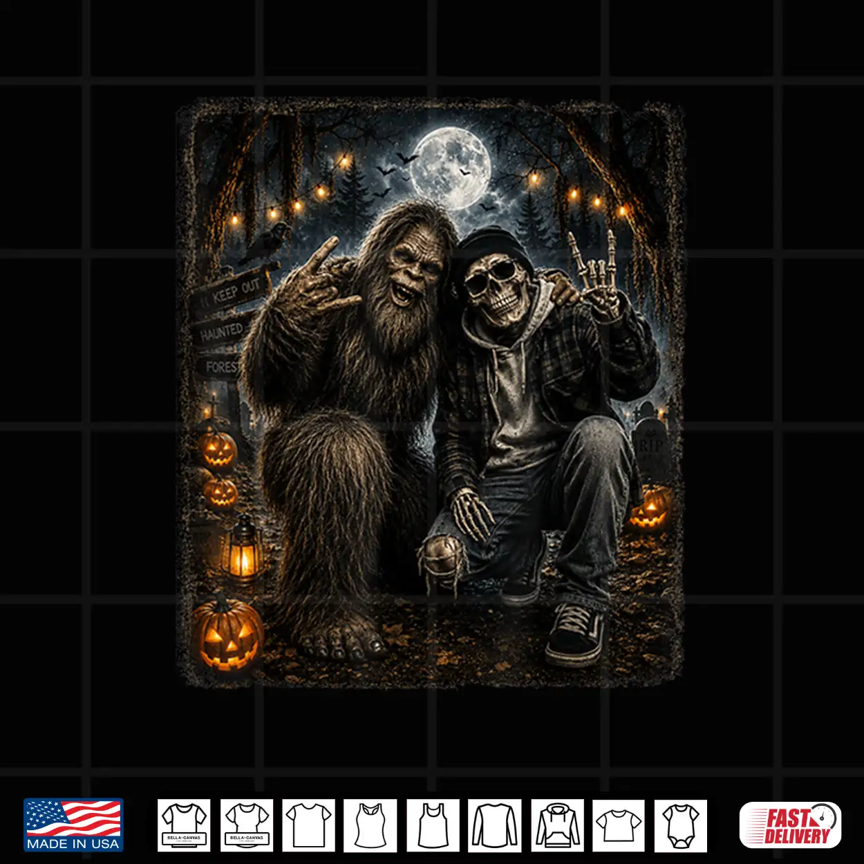 Funny Bigfoot Skeleton Halloween Rock Pumpkin Sasquatch Moon Shirt Funny Bigfoot Skeleton Halloween Rock Pumpkin Sasquatch Moon Shirt