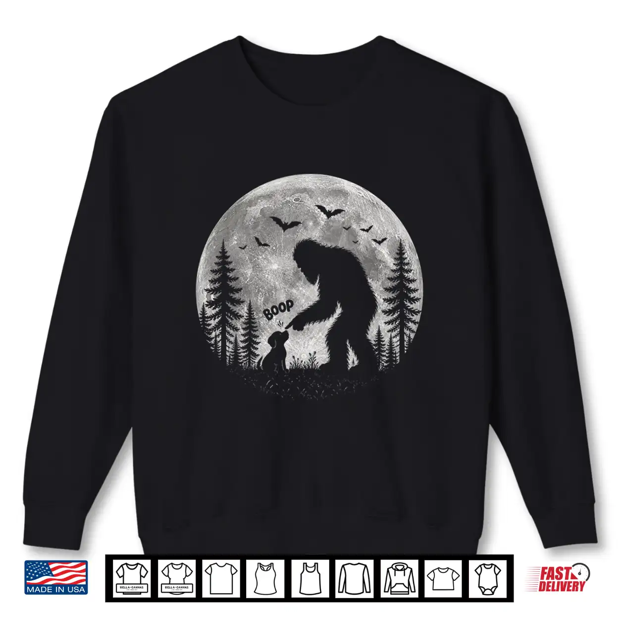 Halloween Boop Bigfoot Dog Full Moon Forest Men Women Shirt Halloween Boop Bigfoot Dog Full Moon Forest Men Women Shirt
