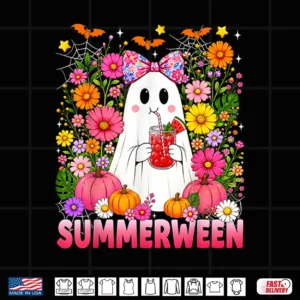 Funny Summerween Ghost Coquette Halloween Summer Floral Kids Shirt 4 Design Funny Summerween Ghost Coquette Halloween Summer Floral Kids Shirt