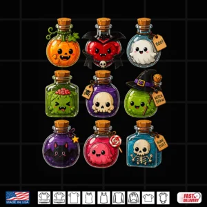 Design Halloween Potion Characters Spooky Cute Monsters Girls Women Shirt