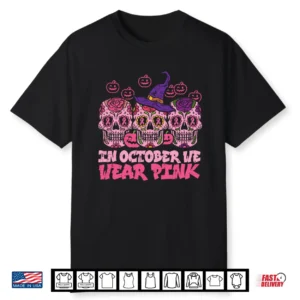 In October We Wear Pink Sugar Skull Halloween Breast Cancer Performance Shirt
