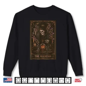 Sweatshirt Halloween Tarot Card Magician Skeleton Pumpkin Vintage Men Shirt