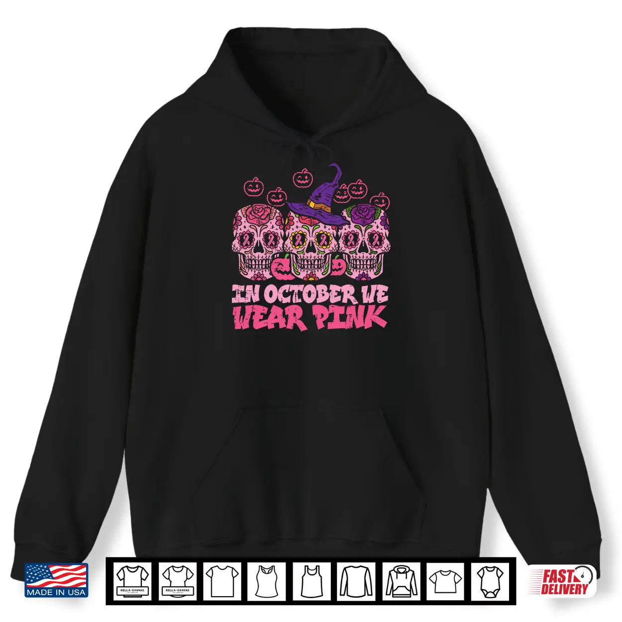 In October We Wear Pink Sugar Skull Halloween Breast Cancer Performance Shirt In October We Wear Pink Sugar Skull Halloween Breast Cancer Performance Shirt