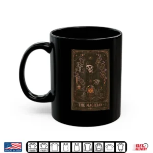 Mug Halloween Tarot Card Magician Skeleton Pumpkin Vintage Men Shirt