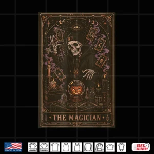 Design Halloween Tarot Card Magician Skeleton Pumpkin Vintage Men Shirt