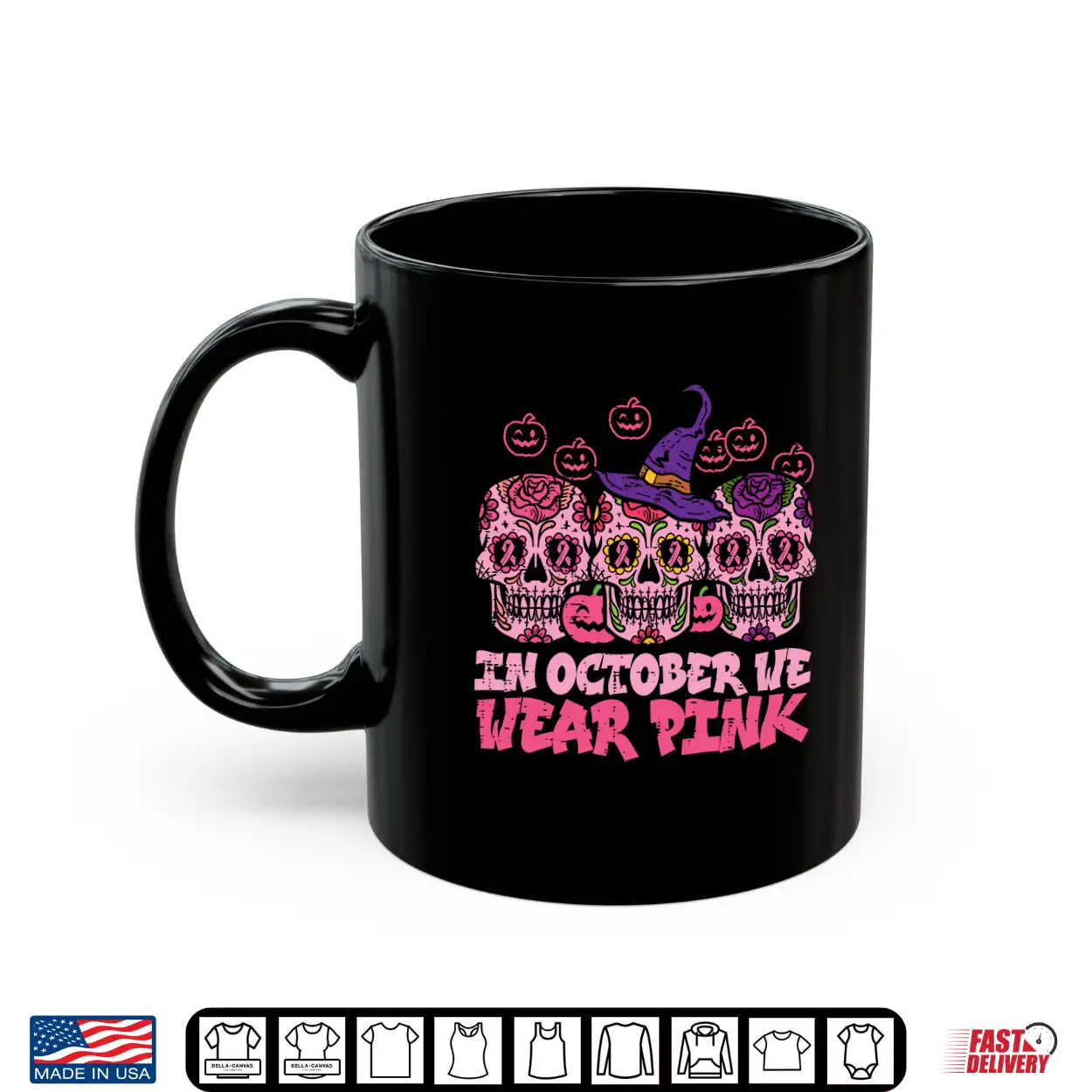 In October We Wear Pink Sugar Skull Halloween Breast Cancer Performance Shirt In October We Wear Pink Sugar Skull Halloween Breast Cancer Performance Shirt