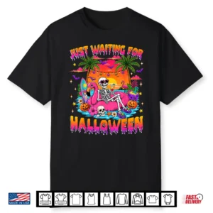Just Waiting For Halloween Skeleton Summerween Floral Kids Shirt