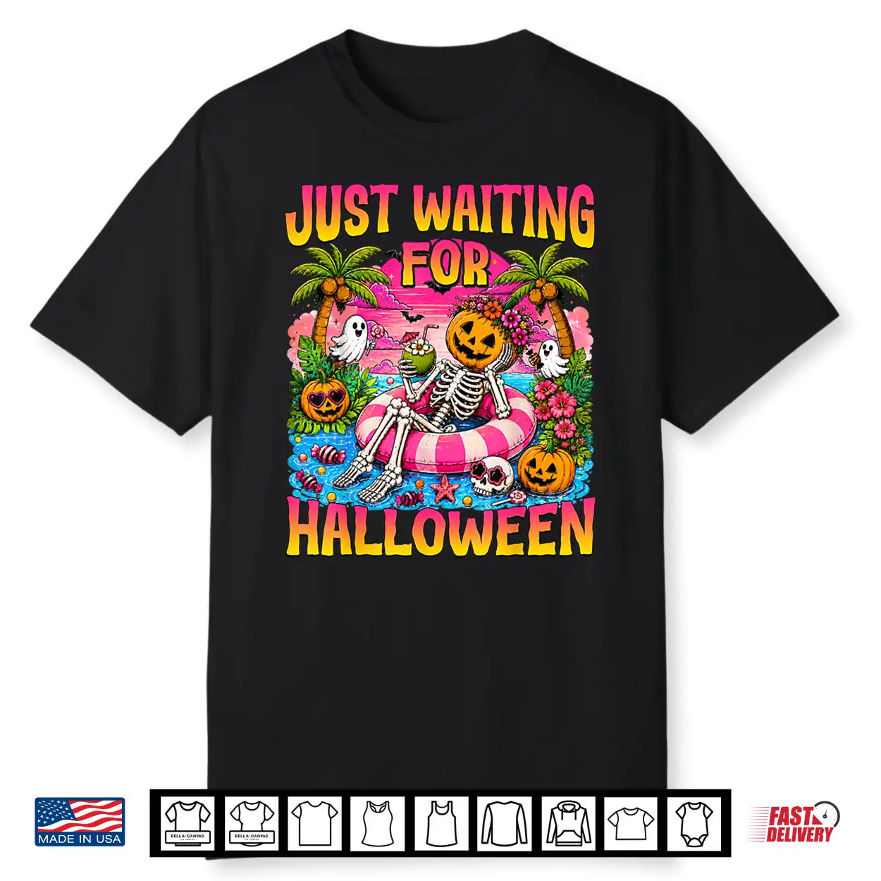 Just Waiting For Halloween Summerween Beach Spooky Ghost Shirt Just Waiting For Halloween Summerween Beach Spooky Ghost Shirt