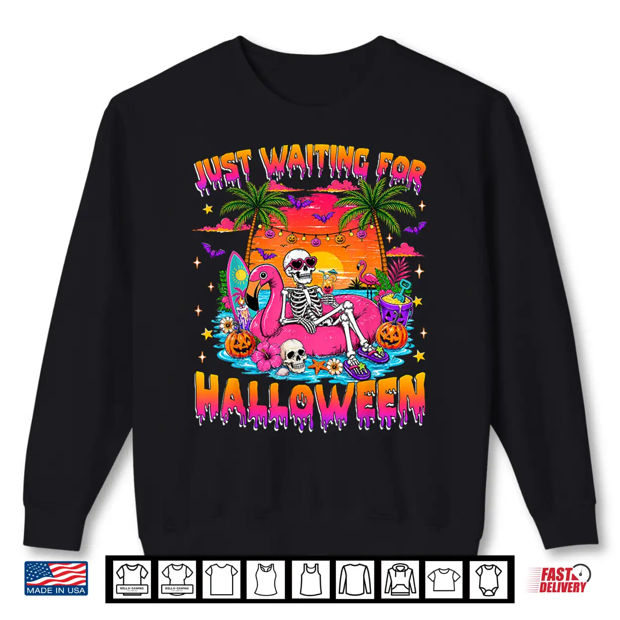 Just Waiting For Halloween Skeleton Summerween Floral Kids Shirt Just Waiting For Halloween Skeleton Summerween Floral Kids Shirt