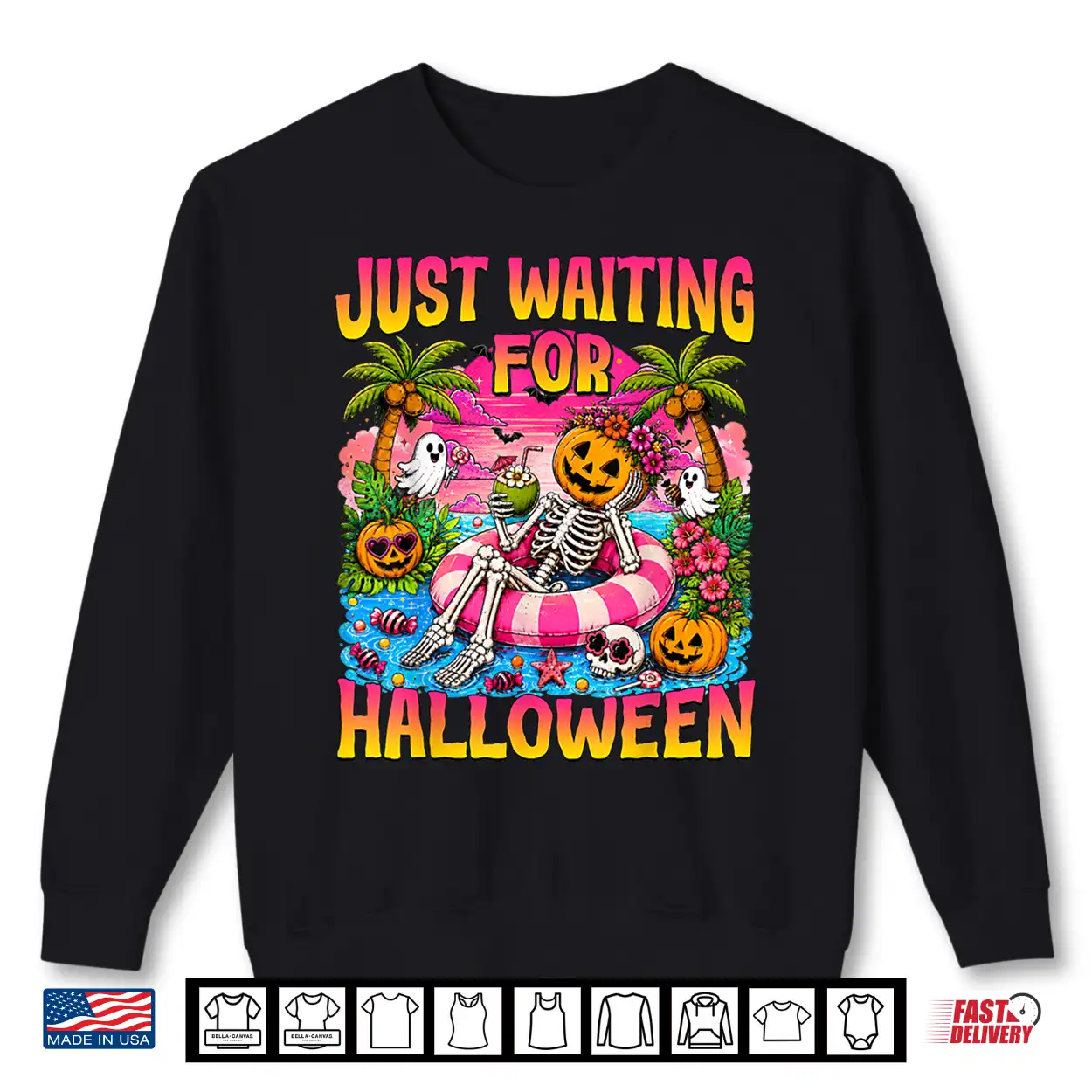 Just Waiting For Halloween Summerween Beach Spooky Ghost Shirt Just Waiting For Halloween Summerween Beach Spooky Ghost Shirt