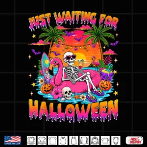 Just Waiting For Halloween Skeleton Summerween Floral Kids Shirt 4 Design Just Waiting for Halloween Skeleton Summerween Floral Kids Shirt