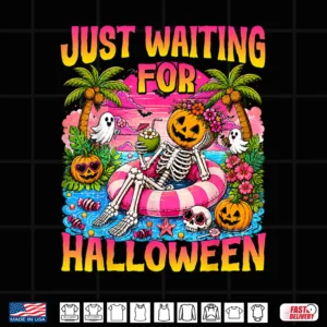 Just Waiting For Halloween Summerween Beach Spooky Ghost Shirt 4 Design Just Waiting for Halloween Summerween Beach Spooky Ghost Shirt
