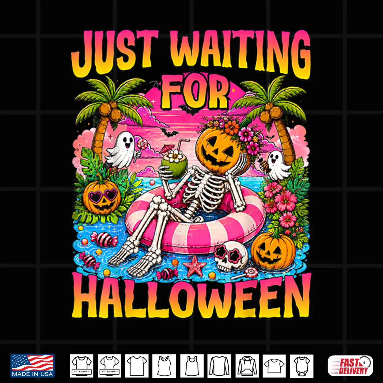 Just Waiting For Halloween Summerween Beach Spooky Ghost Shirt Just Waiting For Halloween Summerween Beach Spooky Ghost Shirt