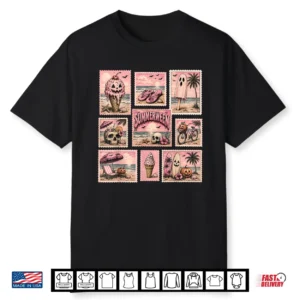 Retro Funny Boojee Ghost Summerween Stamps Beach Graphic Shirt