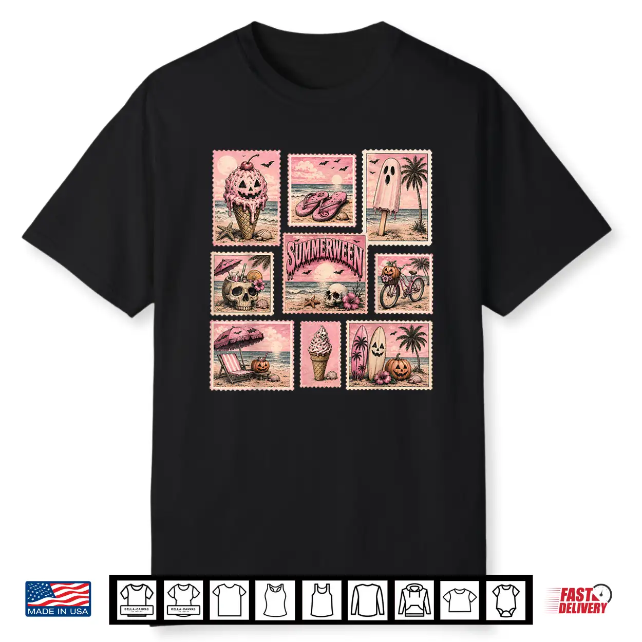 Retro Funny Boojee Ghost Summerween Stamps Beach Graphic Shirt Retro Funny Boojee Ghost Summerween Stamps Beach Graphic Shirt