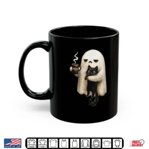 Mug Retro Funny Boojee Ghost Holding Black Cat Cozy Hot Latte Shirt