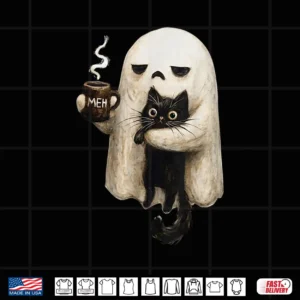 Design Retro Funny Boojee Ghost Holding Black Cat Cozy Hot Latte Shirt