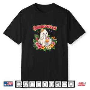 Summerween Floral Ghost Tropical Spooky Summer Halloween Shirt