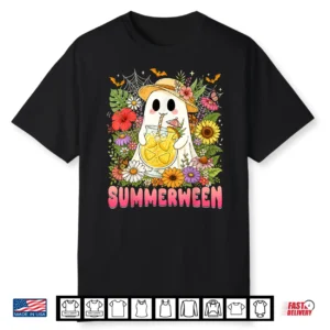 Summerween Funny Ghost Halloween Summer Floral Women Girl Shirt