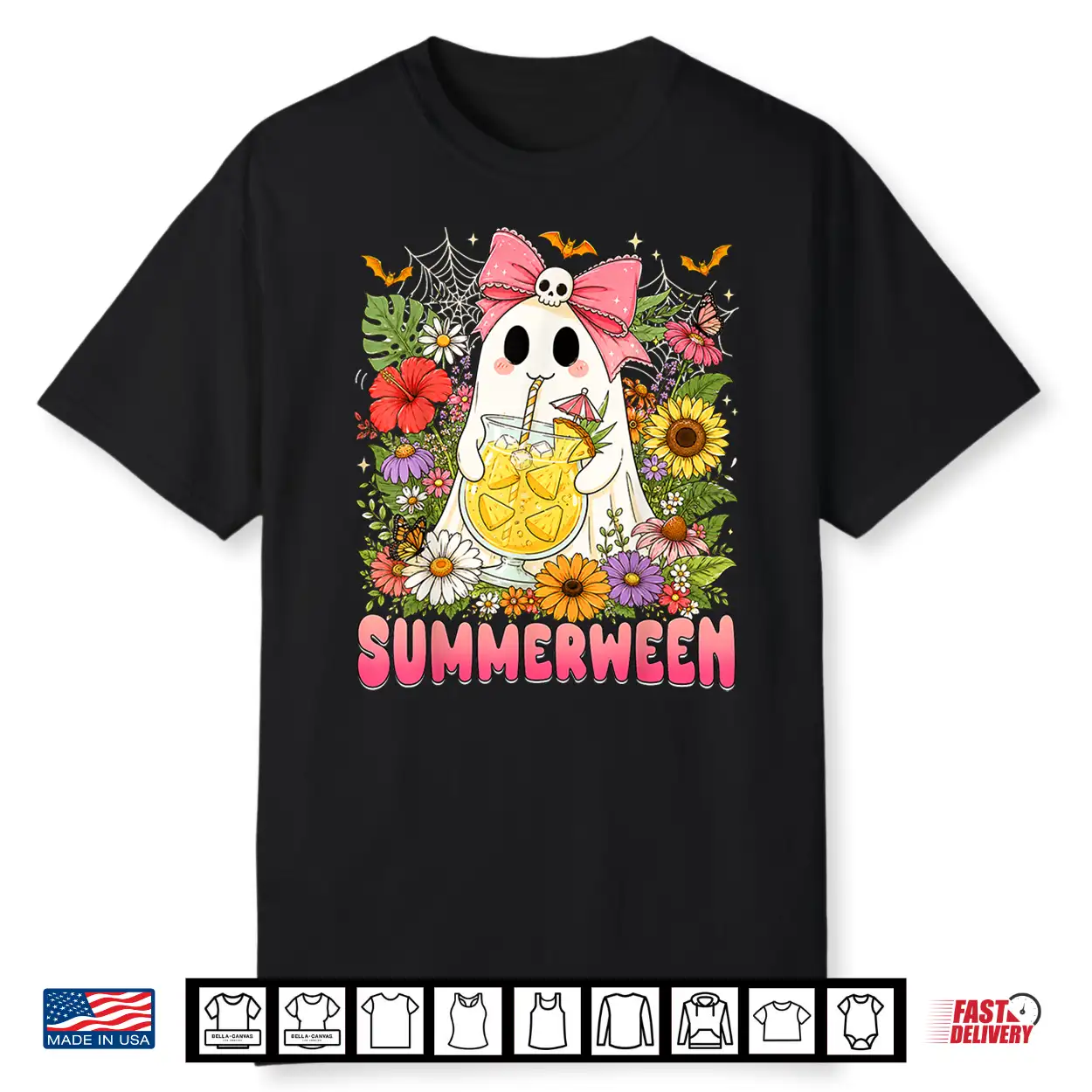 Summerween Funny Ghost Halloween Summer Floral Women Girls Shirt Summerween Funny Ghost Halloween Summer Floral Women Girls Shirt