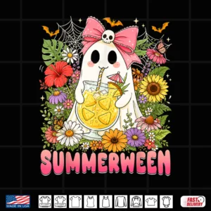 Summerween Funny Ghost Halloween Summer Floral Women Girls Shirt 4 Design Summerween Funny Ghost Halloween Summer Floral Women Girls Shirt