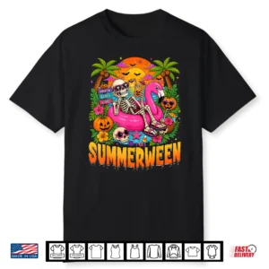 Summerween Spooky Summer Skeleton Halloween Beach Vacation Shirt