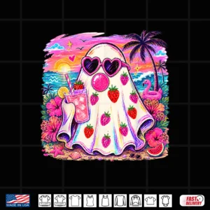 Design Summerween Ghost Strawberry Halloween Tropical Girl Women Shirt