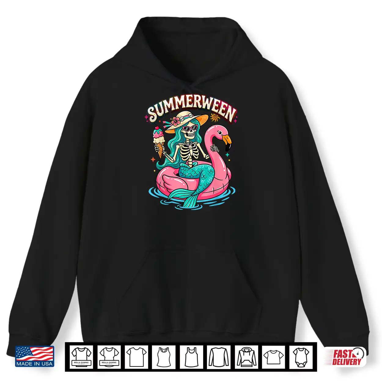 Summerween Skeleton Mermaid Flamingo Float Summer Halloween Shirt Summerween Skeleton Mermaid Flamingo Float Summer Halloween Shirt