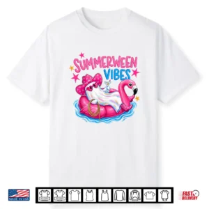 Summerween Vibes Funny Ghost Halloween Summer Flamigo Float Shirt