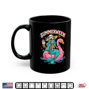 Summerween Skeleton Mermaid Flamingo Float Summer Halloween Shirt 3 Mug Summerween Skeleton Mermaid Flamingo Float Summer Halloween Shirt