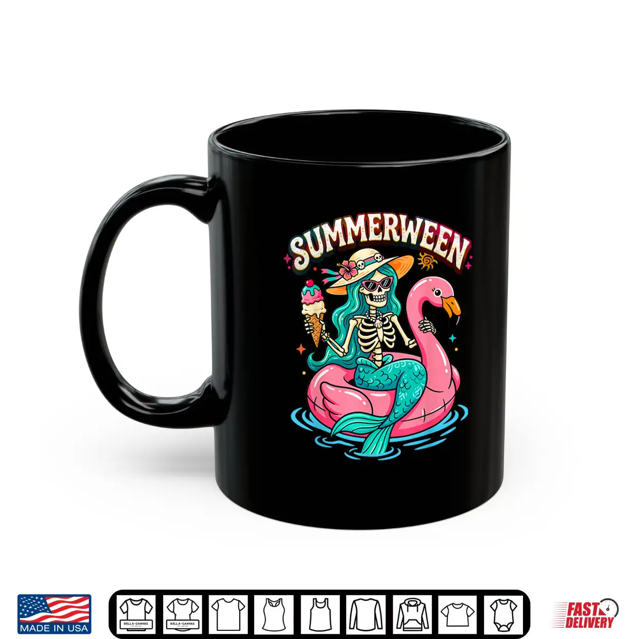 Summerween Skeleton Mermaid Flamingo Float Summer Halloween Shirt Summerween Skeleton Mermaid Flamingo Float Summer Halloween Shirt