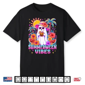 Summerween Vibes Spooky Ghost Pumpkins Halloween Women Girls Shirt