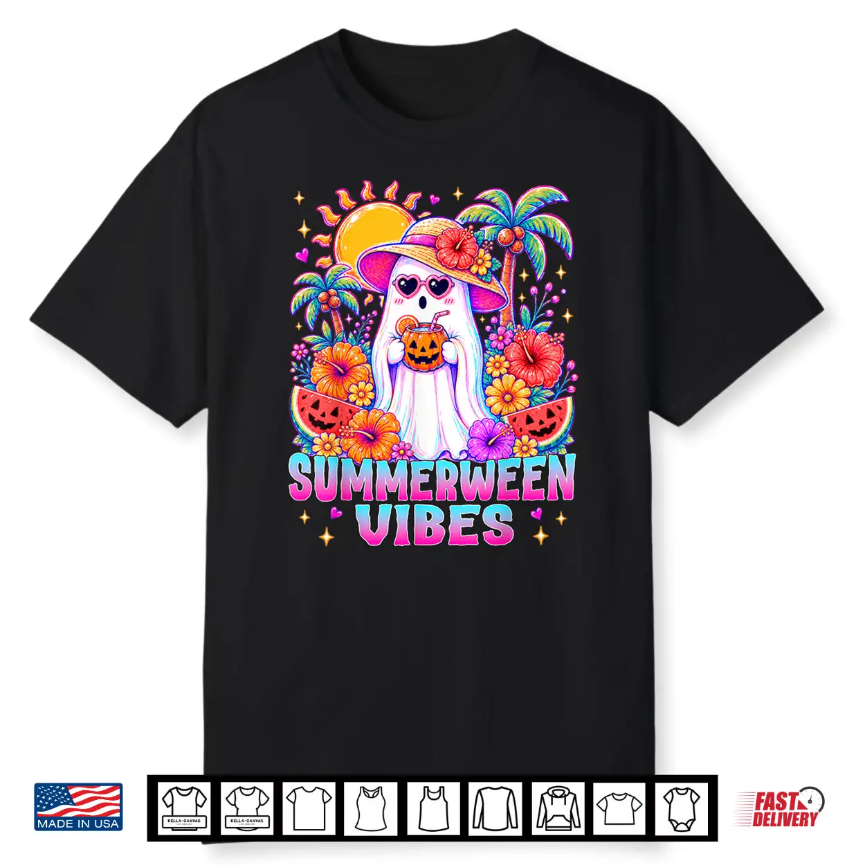 Summerween Vibes Spooky Ghost Pumpkins Halloween Women Girls Shirt Summerween Vibes Spooky Ghost Pumpkins Halloween Women Girls Shirt