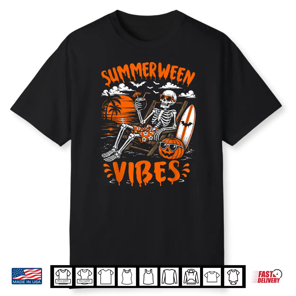 Summerween Vibes Skeleton Relaxing Beach Pumpkin Halloween Shirt Summerween Vibes Skeleton Relaxing Beach Pumpkin Halloween Shirt