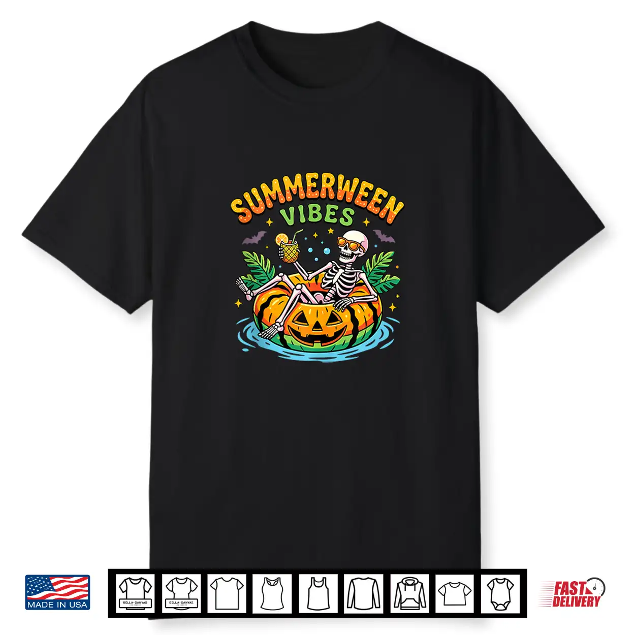 Summerween Vibes Spooky Summer Halloween Skeleton Pool Float Shirt Summerween Vibes Spooky Summer Halloween Skeleton Pool Float Shirt