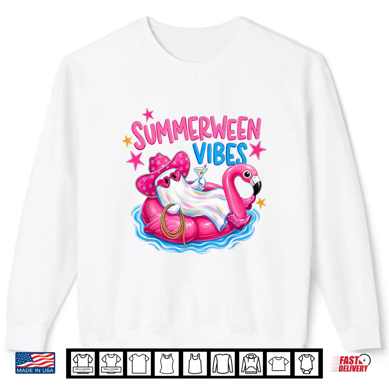 Summerween Vibes Funny Ghost Halloween Summer Flamigo Float Shirt Summerween Vibes Funny Ghost Halloween Summer Flamigo Float Shirt