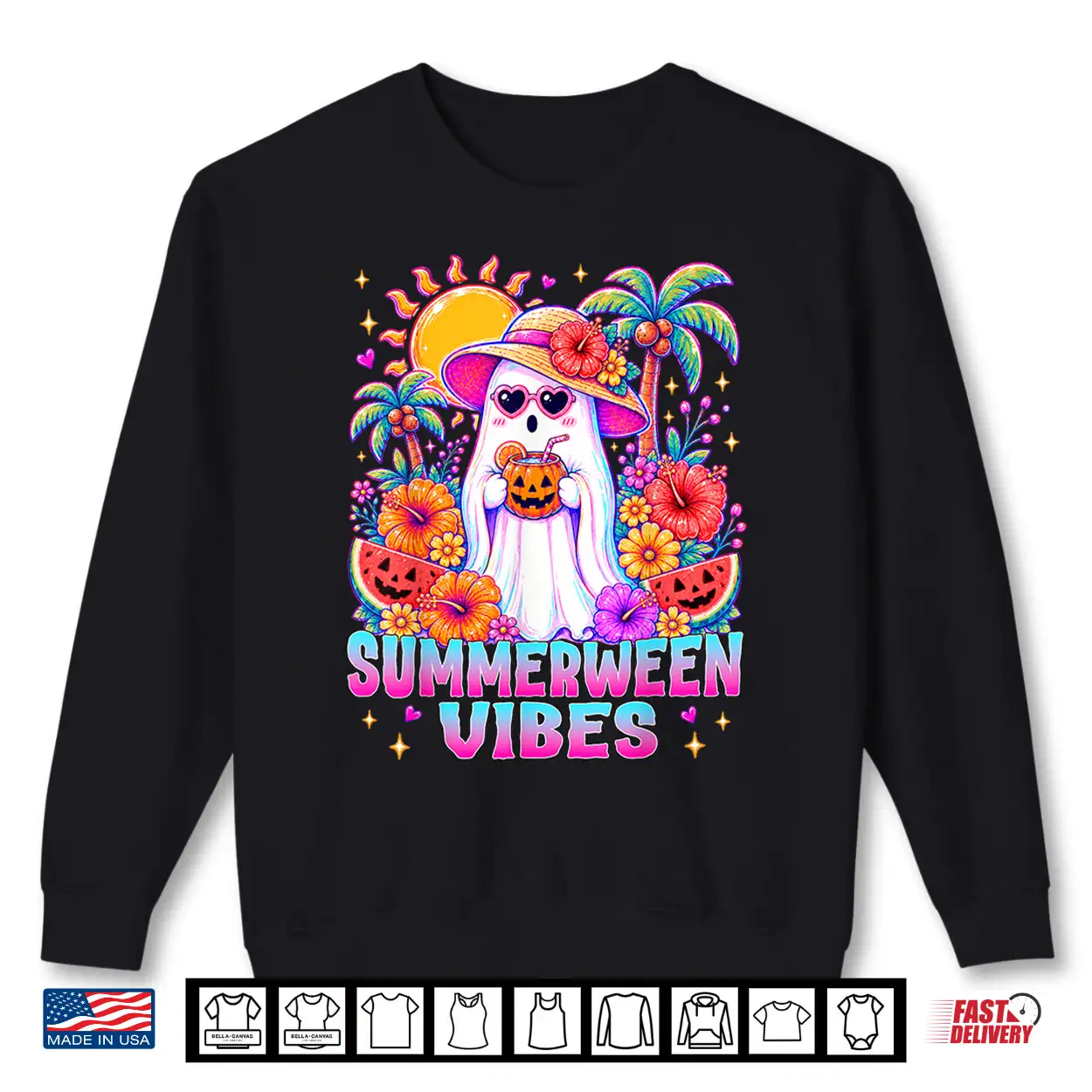 Summerween Vibes Spooky Ghost Pumpkins Halloween Women Girls Shirt Summerween Vibes Spooky Ghost Pumpkins Halloween Women Girls Shirt
