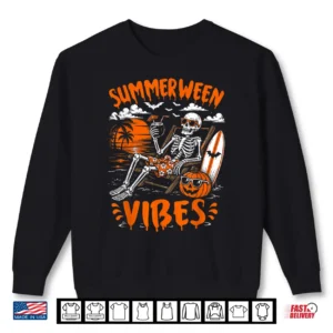 Summerween Vibes Skeleton Relaxing Beach Pumpkin Halloween Shirt 2 Sweatshirt Summerween Vibes Skeleton Relaxing Beach Pumpkin Halloween Shirt