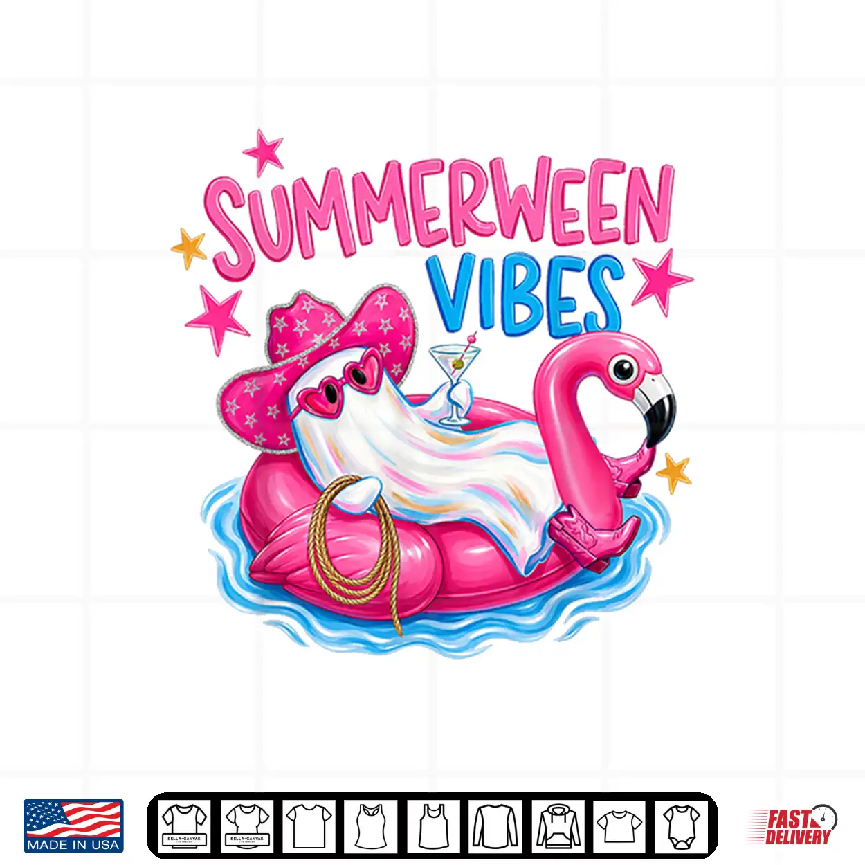 Summerween Vibes Funny Ghost Halloween Summer Flamigo Float Shirt Summerween Vibes Funny Ghost Halloween Summer Flamigo Float Shirt