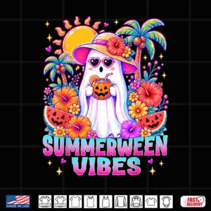 Summerween Vibes Spooky Ghost Pumpkins Halloween Women Girls Shirt 4 Design Summerween Vibes Spooky Ghost Pumpkins Halloween Women Girls Shirt