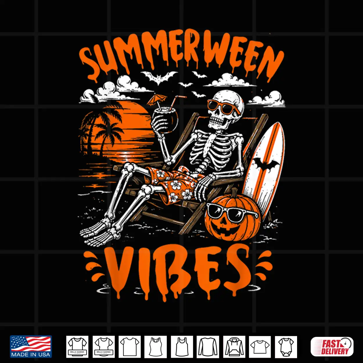 Summerween Vibes Skeleton Relaxing Beach Pumpkin Halloween Shirt Summerween Vibes Skeleton Relaxing Beach Pumpkin Halloween Shirt