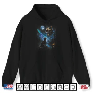 Hoodie Tortoiseshell Cat Howling at Moon Vintage Cat Halloween Shirt