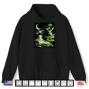 Hoodie Vintage 90s Alien UFO Halloween Alien Abduction Space Lover Shirt